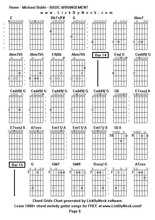 Chord Grids Chart of chord melody fingerstyle guitar song-Home - Michael Buble - BASIC ARRANGEMENT,generated by LickByNeck software.